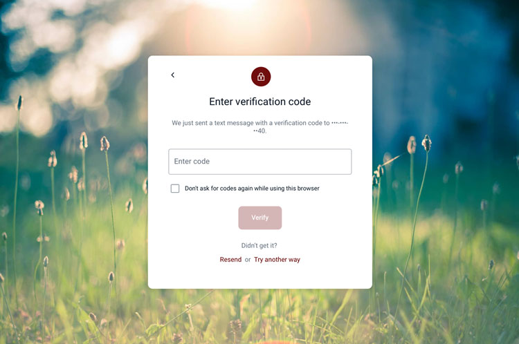 Screenshot of online banking verification code entry.