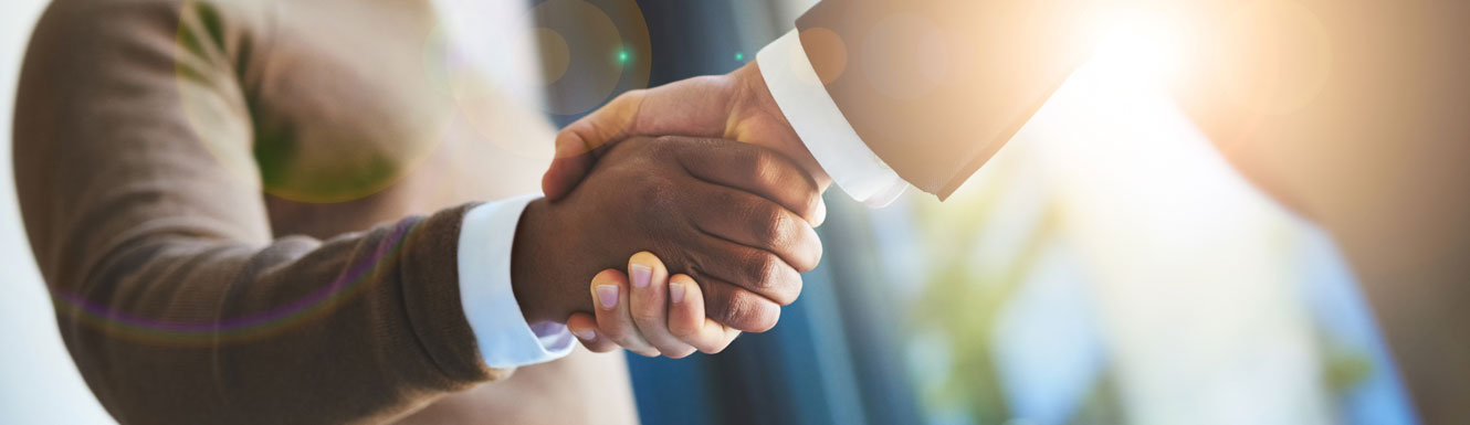 Two men are shown shaking hands.