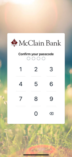 Screenshot of mobile banking passcode confirmation request.
