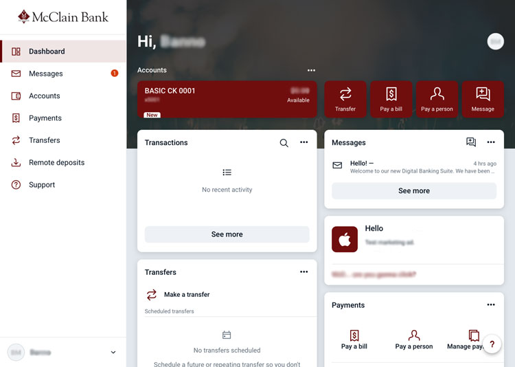 Screenshot of an online banking dashboard example.